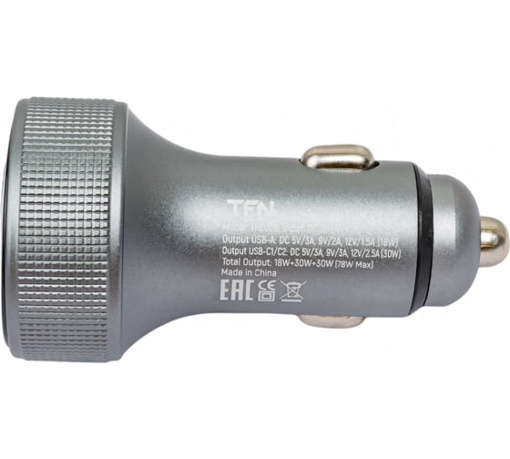 Автомобильное зарядное устройство TFN c+c+a qc/pd 78w display б/к grey TFN-CC-ACC-78W-GR