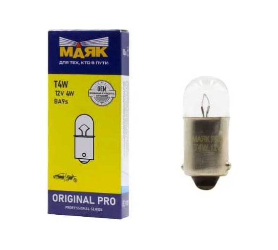 Автомобильная лампа накаливания МАЯК T4W, 12V, 4W BA9S, Original Pro, уп-ка 10 шт. 01204/10