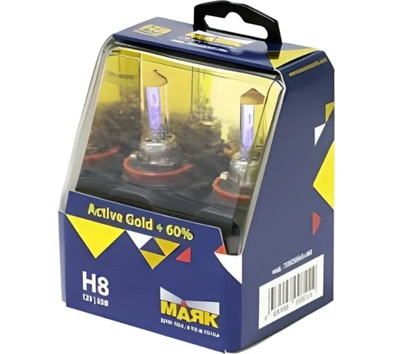 Автомобильная галогенная лампа МАЯК H8, 12V, 35W, PGJ19-1 Active Gold +60%, 2 шт. 72820AG+60 1