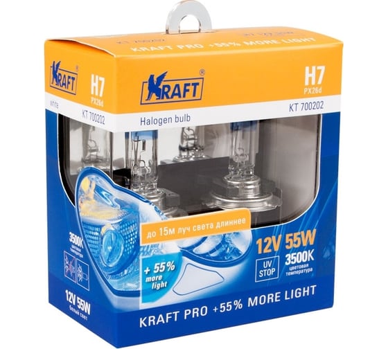 Автолампа KRAFT H7 12v 55w PX26d Pro +55% more light KT 700202