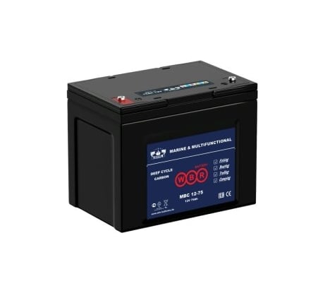 Тяговый аккумулятор для лодочного электромотора карбоновый (Carbon) WBR MBC12-75 12В, 75 Ач УТ-00000443