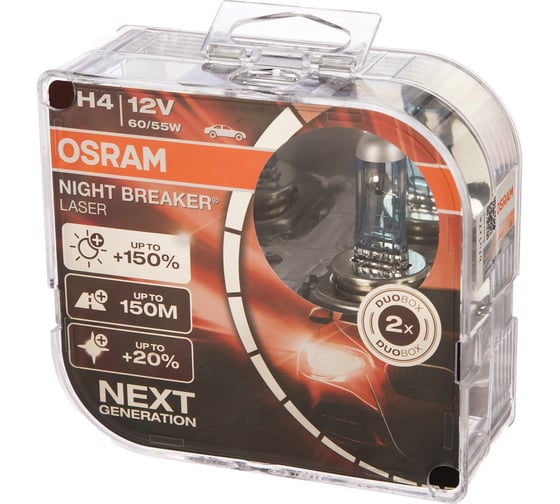 Автолампа OSRAM H4 60/55 P43t+150% NIGHT BREAKER LASER 64193NL-HCB