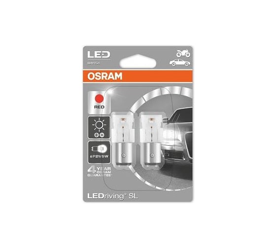 Автолампа OSRAM P21/5W BAY15d LED STANDART RED блистер, 2 шт. 12V 1458R-02B 1