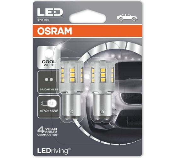 Автолампа OSRAM P21/5W BAY15d LED STANDART COOL WHITE блистер, 2 шт. 12V 1458CW-02B