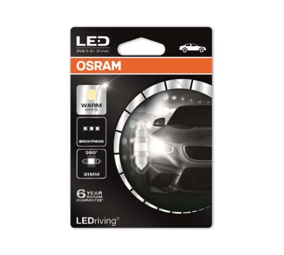 Автолампа OSRAM C5W SV8.5-8 31мм LED WARM 4000К 360 12V, 1, 5 6497WW-01B 1