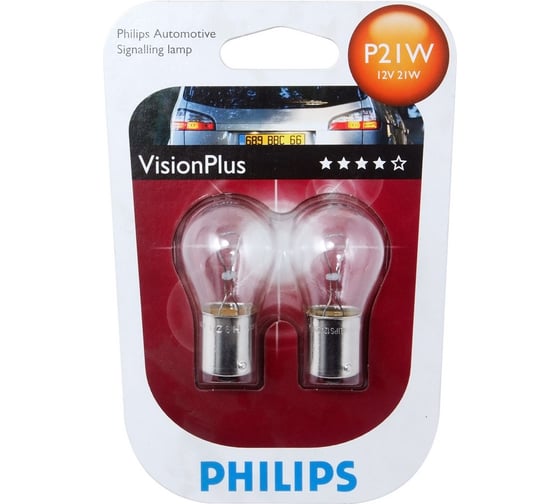 Автолампа PHILIPS P21W BA15s+60% VISION PLUS, 2 шт. 12V, 1,10 12498VPB2