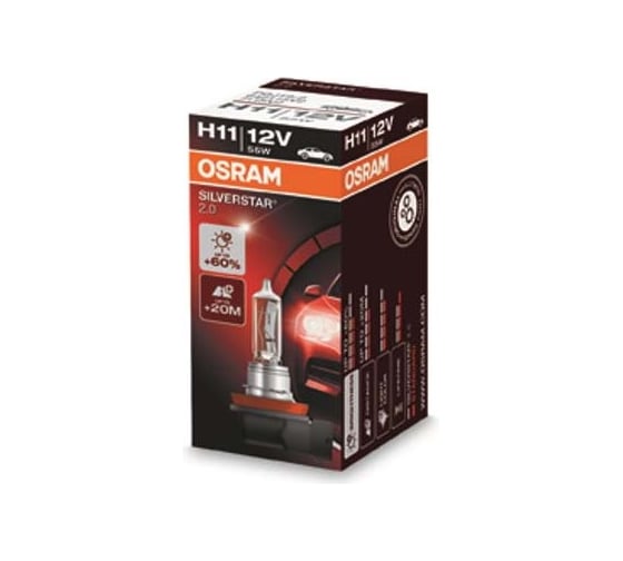 Автолампа OSRAM H11 55 PGJ19-2+60% SILVERSTAR 2.0 12V, 1, 10 64211SV2 1