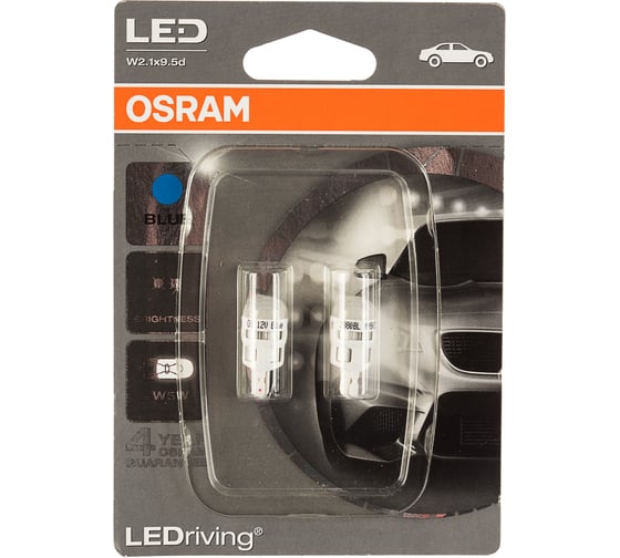 Автолампа OSRAM W5W W2.1 9.5d LED BLUE, 2 шт. 12V, 1, 5 2880BL-02B