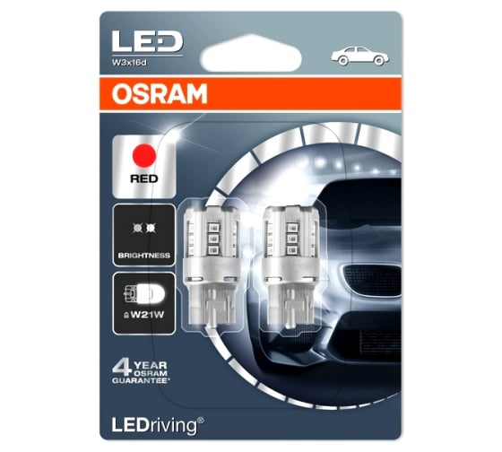 Автолампа OSRAM W21W W3 16d LED RED, 2 шт. 12V, 1, 10, 50 7705R-02B 1