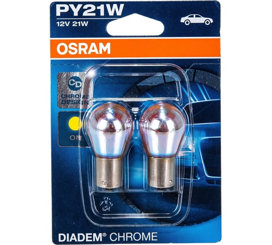 Автолампа OSRAM PY21W BAU15s DIADEM CHROME, 2 шт. 12V, 1, 10 7507DC-02B