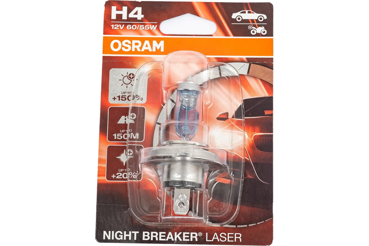 Автолампа OSRAM H4 60,55 P43t+150% NIGHT LASER 4050K 12V, 1, 10 64193NL ...