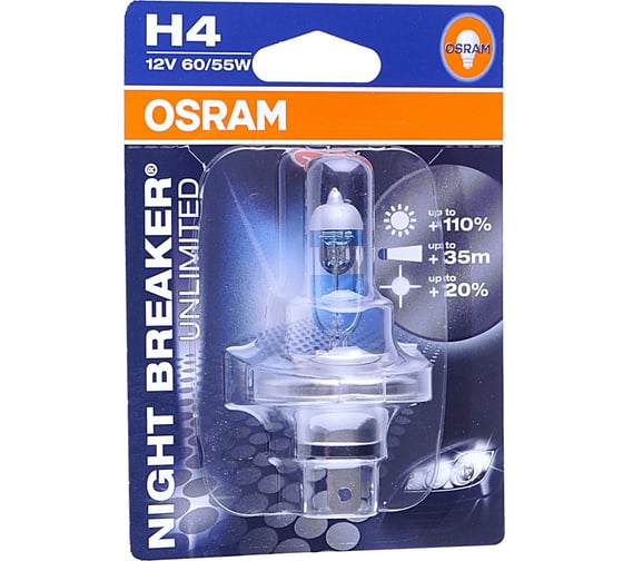 Автолампа OSRAM H4 60, 55 P43t-38+110% NIGHT UNLIMITED 12V, 1, 10 64193NBU-01B 1