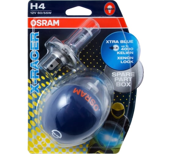 Автолампа OSRAM H4 60, 55 P43t-38 X-RACER, 2 шт. 12V, 1, 10 64193XR-02B 1