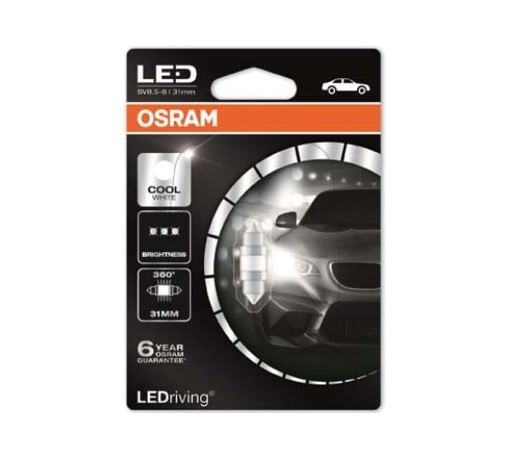 Автолампа OSRAM C5W SV8.5.8 31 мм LED 6000К 360° 12V, 1, 5 6497CW-01B 1