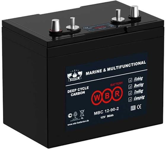 Тяговый аккумулятор для лодочного электромотора карбоновый WBR (Carbon) MBC12-90-2 12В 90 Ач УТ-00000445 1