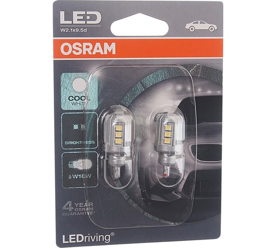 Автолампа OSRAM W16W W2.1 9.5d LED 6000K, 2 шт. 12V, 1, 5 9212CW-02B 1