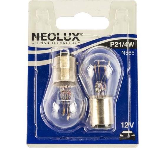 Автолампа NEOLUX P21 4W BAZ15d блистер, 2шт 12V 1 10 N566-02B