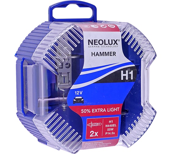 Автолампа NEOLUX H1 55 P14.5s+50% EXTRA LIGHT бокс, 2шт 12V 1 10 N448EL 1