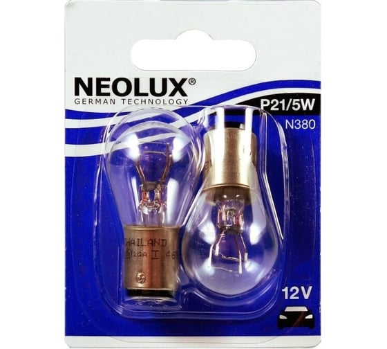 Автолампа NEOLUX P21 5W BAY15d блистер, 2шт 12V 1 10 200 N380-02B