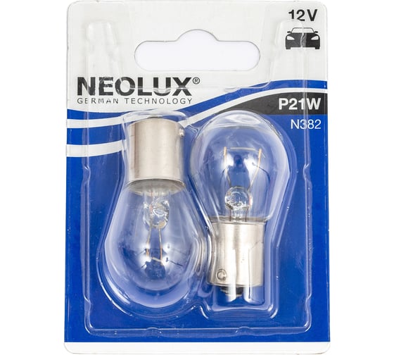 Автолампа NEOLUX P21W BA15s блистер, 2шт 12V 1 10 50 N382-02B
