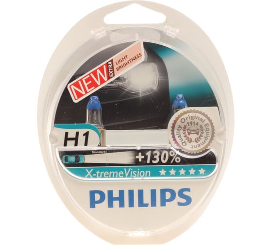 Автолампа PHILIPS H1, 55 P14.5s+130% X-TREME VISION PLUS 2 шт. 12V 1,5 12258XV+S2 1