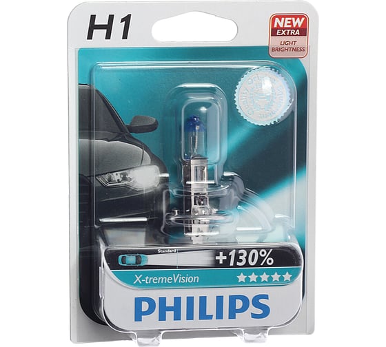 Автолампа PHILIPS H1, 55 P14.5s+130% X-TREME VISION PLUS 12V 1,10 12258XV+B1