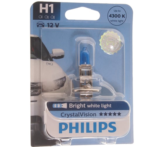 Автолампа PHILIPS H1, 55 P14.5s CRISTAL VISION 4300K 12V 1,10 12258CVB1