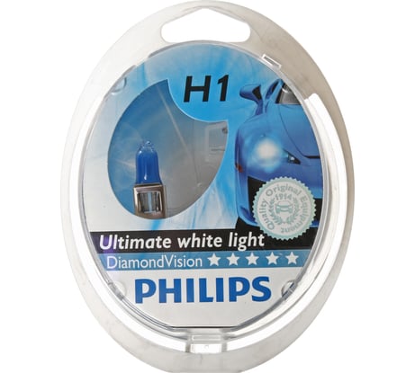 Автолампа PHILIPS H1, 55 P14.5s DIAMOND VISION 5000K 2 шт. 12V 1,5,30 HIT 12258DVS2