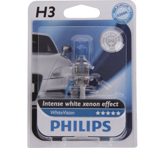 Автолампа PHILIPS H3, 55 PK22s+30% VISION 4300K 12V 1,10 12336WHVB1 1