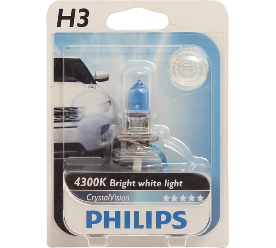 Автолампа PHILIPS H3, 55 PK22s CRISTAL VISION 4300K 12V 1,10 12336CVB1