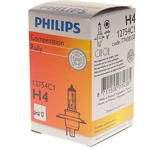 Автолампа PHILIPS H4, 100, 90 P43t-38 12V 1,10 12754C1