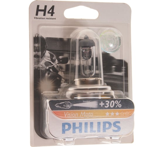 Автолампа PHILIPS H4, 60, 55 P43t-38+30% VISION MOTO 12V 1,10 12342PRBW 1