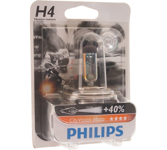 Автолампа PHILIPS H4, 60, 55 P43t-38+40% CITY VISION MOTO 12V 1,10 12342CTVBW