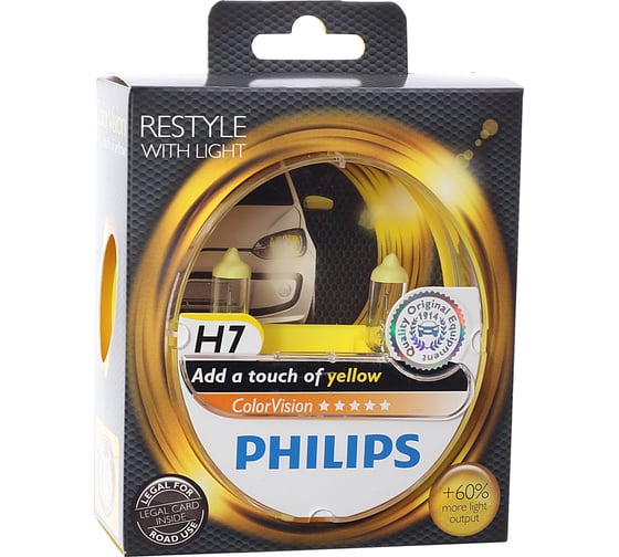 Автолампа PHILIPS H7, 55 PX26d+60% COLOR VISION YELLOW 3350K 2 шт. 12V 1,5 12972CVPYS2 1