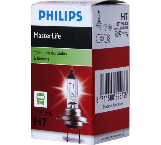 Автолампа PHILIPS H7, 70 PX26d MASTER LIFE 24V 1,10,100 13972MLC1 1