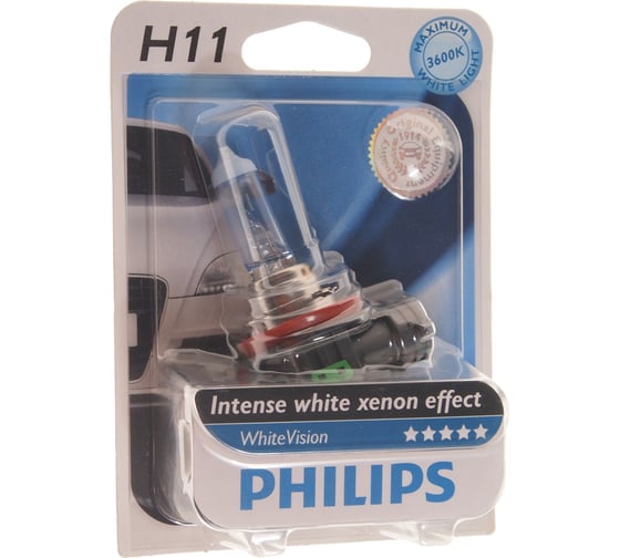 Автолампа PHILIPS H11, 55 PGJ19-2+30% VISION 3600K 12V 1,10 12362WHVB1 1