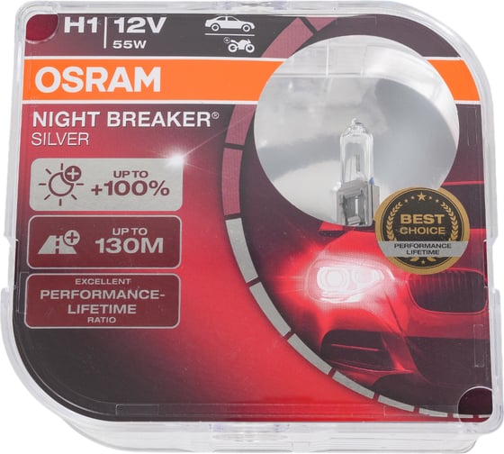 Автолампа OSRAM H1 55 P14.5s+100% NIGHT SILVER 2шт 12V, 1, 10 64150NBS-HCB