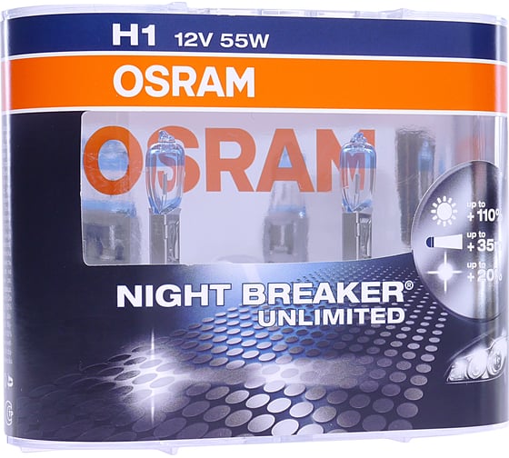 Автолампа OSRAM H1 55 P14.5s+110% NIGHT BREAKER UNLIMITED 64150NBU-HCB