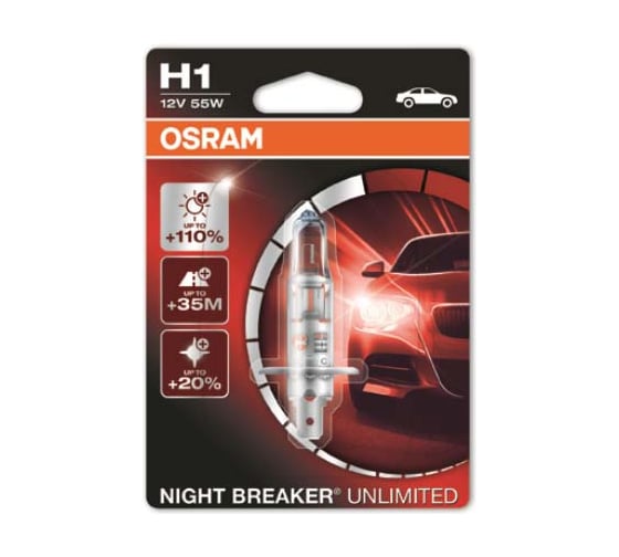 Автолампа OSRAM H1 55 P14.5s+110% NIGHT UNLIMITED 12V, 1, 10 64150NBU-01B