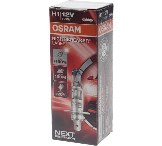 Автолампа OSRAM H1 55 P14.5s+150% NIGHT LASER 3500K 12V, 1, 10 64150NL