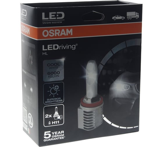 Автолампа OSRAM H11 14 PGJ19-2 6000K к-т 12V, 24V, 1, 10, 100 65211CW