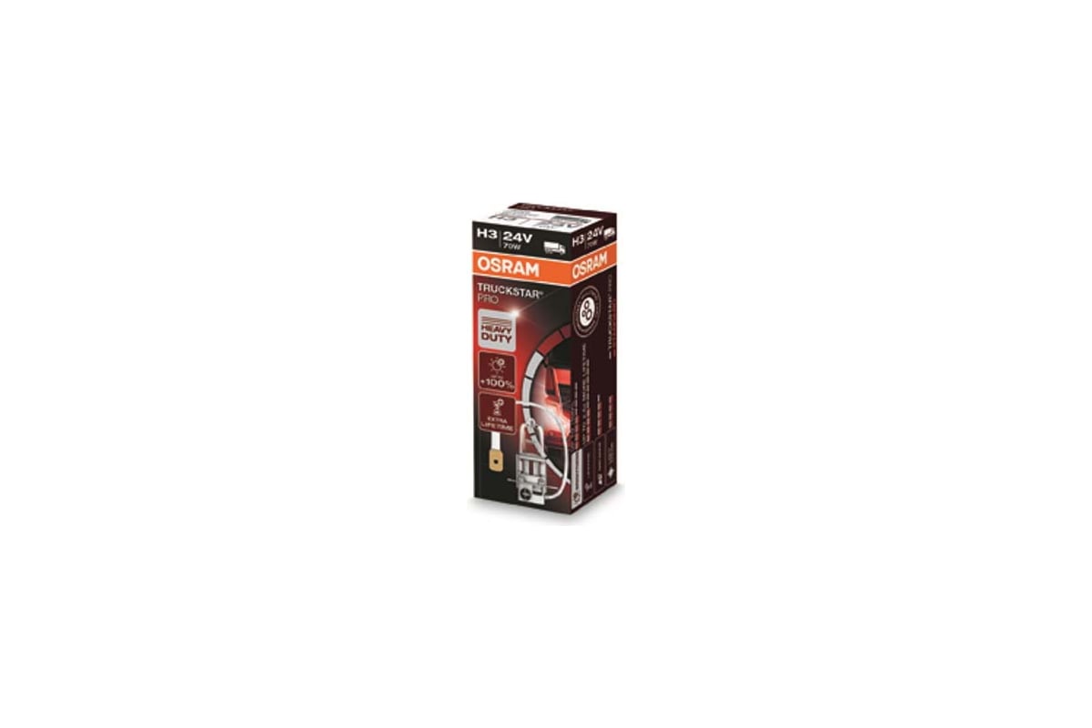 Автолампа OSRAM H3 70 PK22s +100% TRUCKSTAR PRO 24V, 10, 100 64156TSP -  выгодная цена, отзывы, характеристики, фото - купить в Москве и РФ