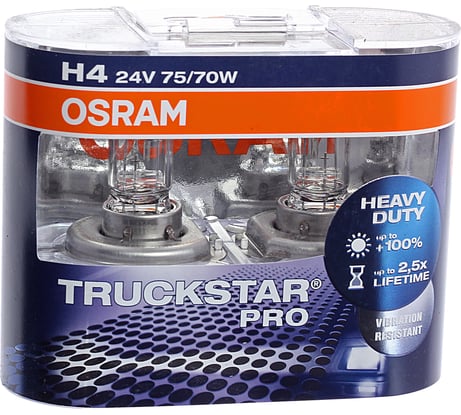 Автолампа Osram H4 75,70 P43t-38 +100 TRUCKSTAR PRO, 2шт 24V ,1,10 64196TSP-HCB