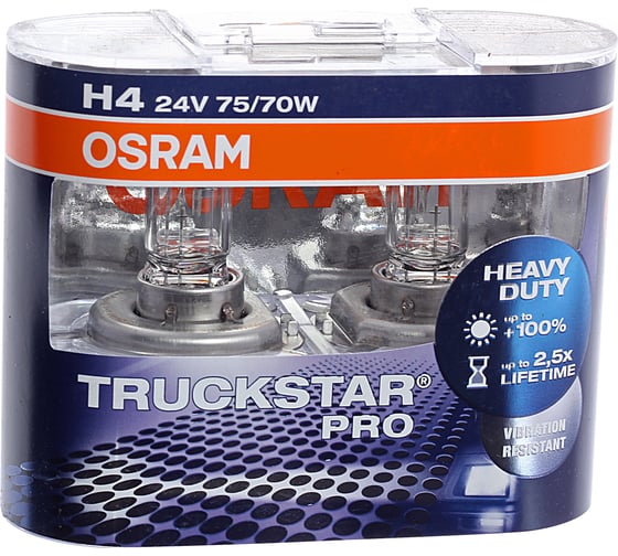 Автолампа OSRAM H4 75/70 P43t-38 +100% TRUCKSTAR PRO 2шт 24V, 1, 10 64196TSP-HCB