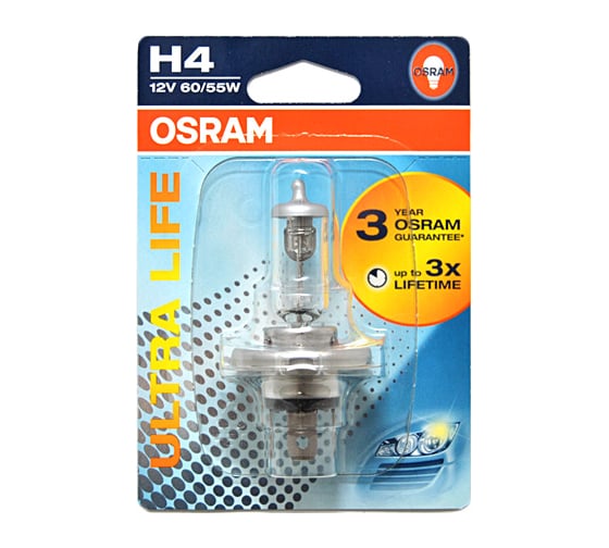 Автолампа OSRAM H4 60/55 P43t-38 ULTRA LIFE 12V, 1, 10 64193ULT-01B 1