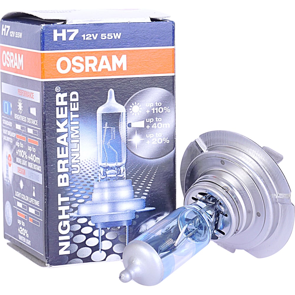 Автолампа OSRAM H7 55 PX26d+110% NIGHT UNLIMITED 12V, 1, 100 64210NBU ...