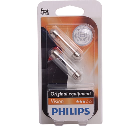 Автолампа PHILIPS C10W SV8.5, 43 мм 2 шт. 12V 1,10 12866B2