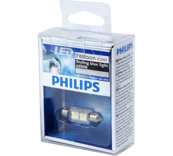 Автолампа PHILIPS C5W SV8.5,8, 35 мм 2 SMD LED BLUE VISION 6000K 12V 1,10 128596000KX1