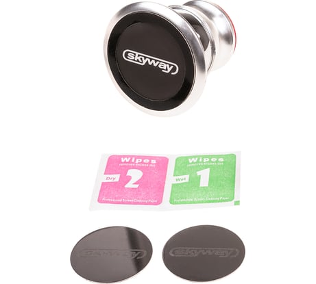 Магнитный держатель телефона на панель SKYWAY металл, круглый, хром S00303007