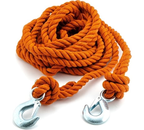 Буксировочный трос TOPAUTO трехпрядный канат 3,5 т 2 крюка, 4 метра, в пакете 354БК
